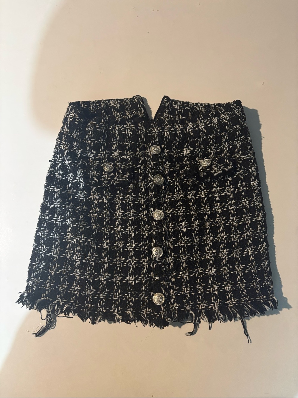 Girls Black & White Tweed Button-Front Mini Skirt
